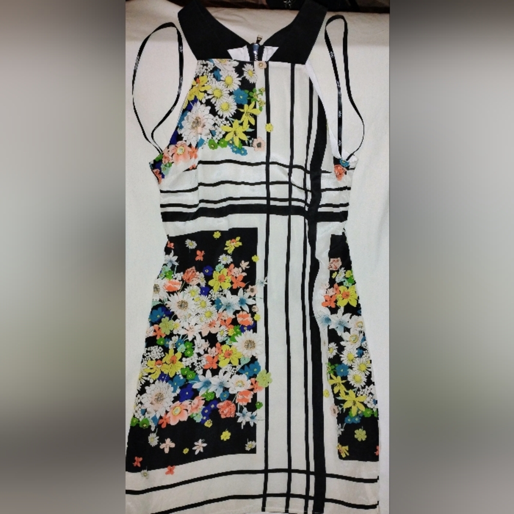Neiman Marcus Ali Ra Dress. Lined Black And White With Floral And Zipper